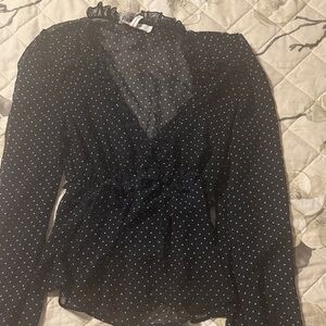 Avec Les Filles Sheer Black Polka Dot Blouse